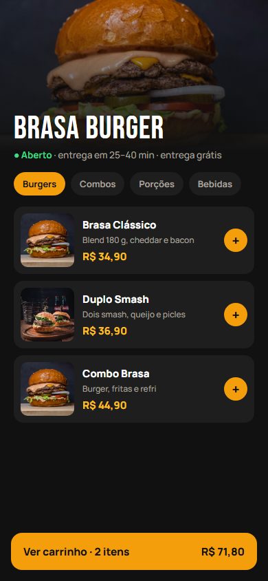 Tela ilustrativa de app para hamburgueria