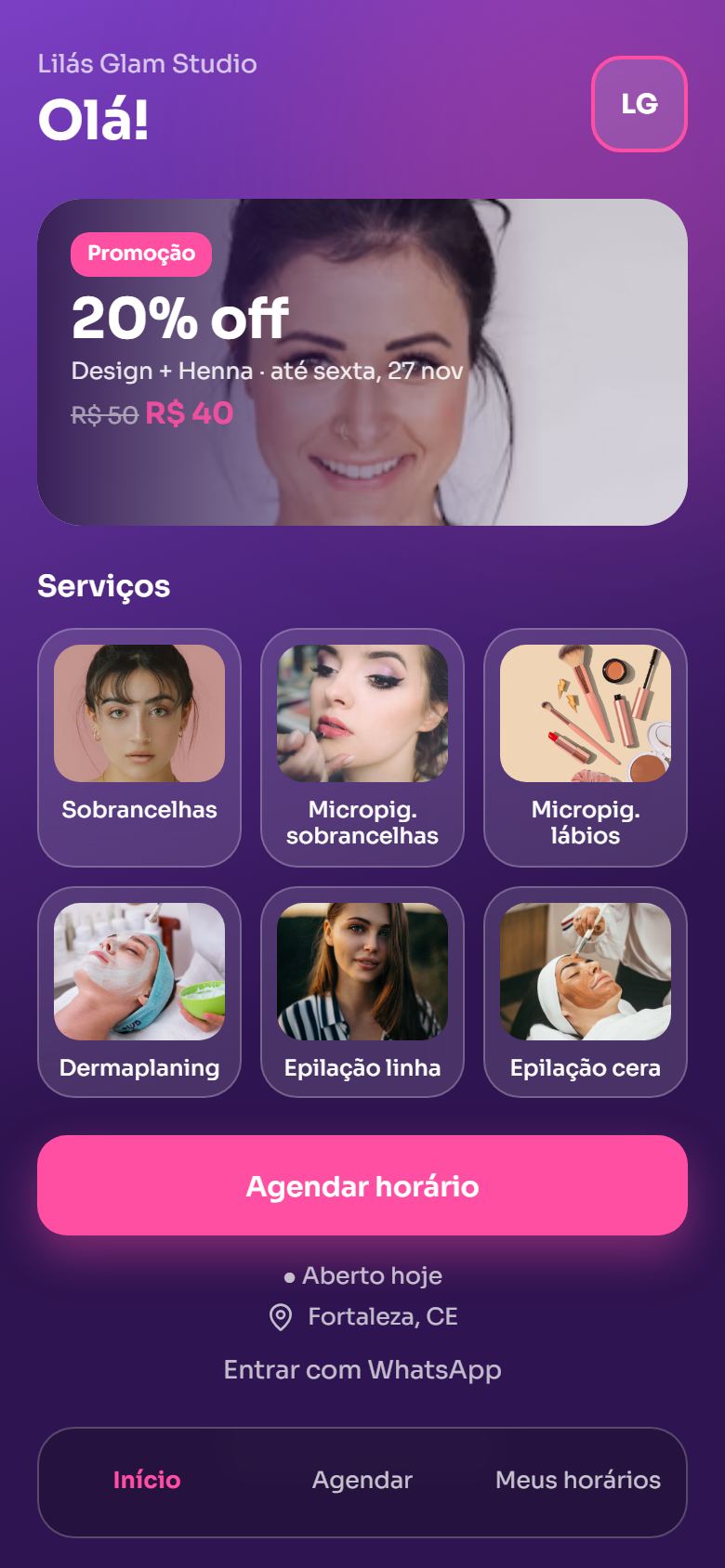 Tela do modelo Lilás Glam